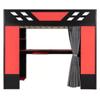 Luxystar Full Loft Bed With Lighted Computer Desk, Keyboard Tray, Storage Shelves and Blackout Curtain