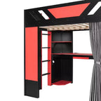 Luxystar Full Loft Bed With Lighted Computer Desk, Keyboard Tray, Storage Shelves and Blackout Curtain