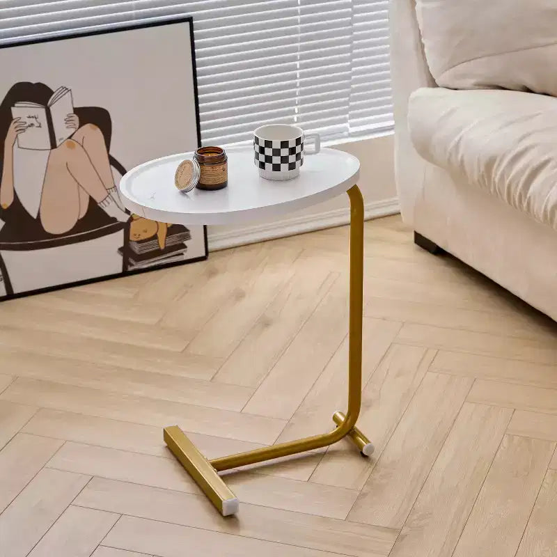 Set of 2 White C-Shaped End Tables, Slim Side Tables for Couch and Bed, Space-Saving Design for Small Spaces