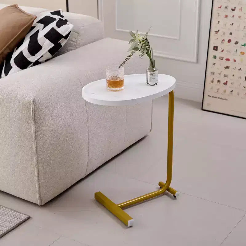 Set of 2 White C-Shaped End Tables, Slim Side Tables for Couch and Bed, Space-Saving Design for Small Spaces