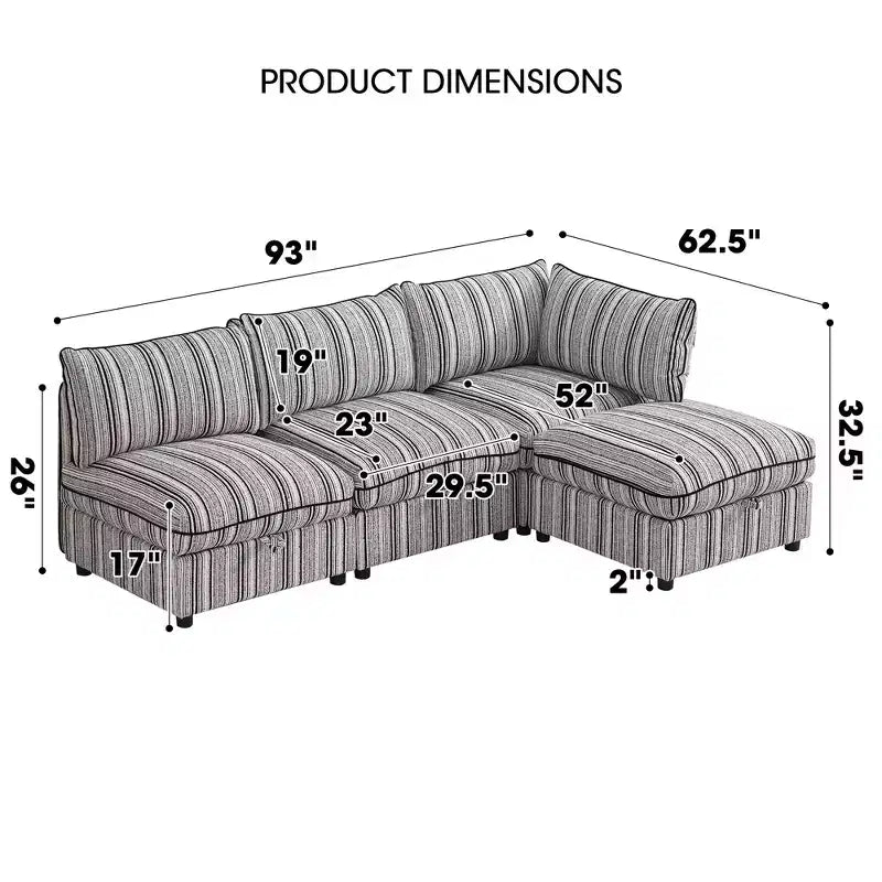 GDFStudio Jeju Modular Upholstered Storage 60'' Loveseat with Two Ottomans