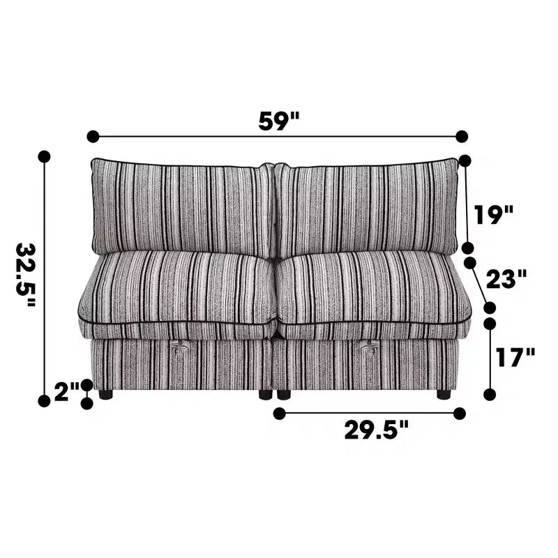 GDFStudio Jeju Modular Upholstered Storage 60'' Loveseat with Two Ottomans