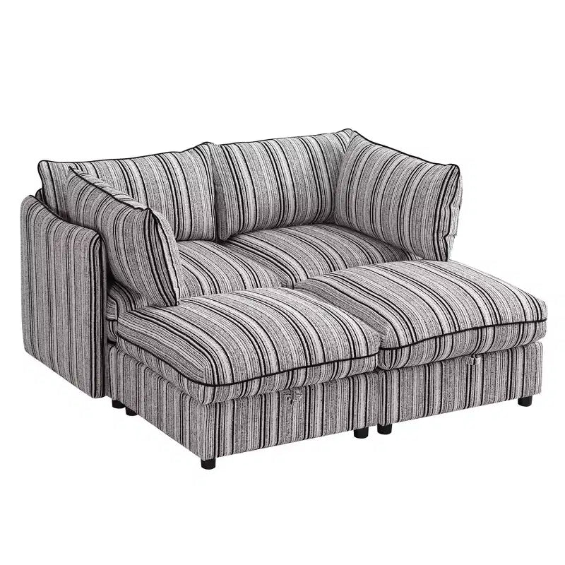 GDFStudio Jeju Modular Upholstered Storage 60'' Loveseat with Two Ottomans
