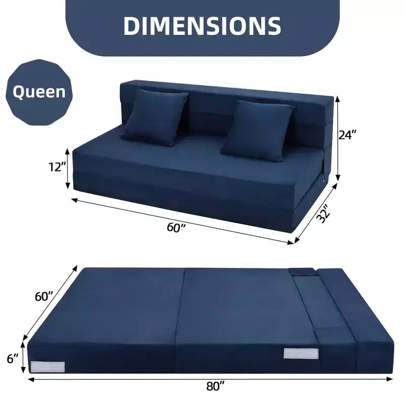 Folding Sofa Bed, Foldable Couch Bed with Pillow, Convertible Sleeper Chair Folding Sofa Mattress, Futon Floor Couch with Memory Foam Washable Cover