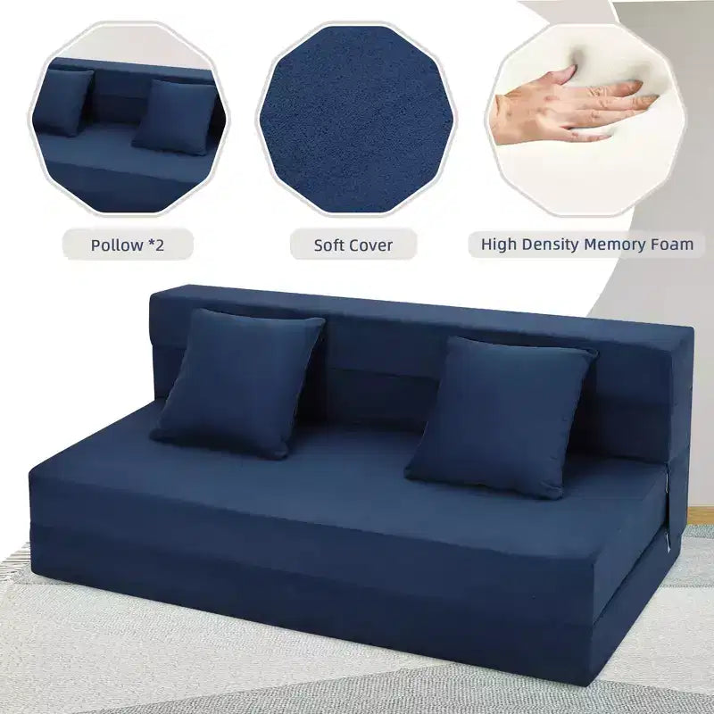 Folding Sofa Bed, Foldable Couch Bed with Pillow, Convertible Sleeper Chair Folding Sofa Mattress, Futon Floor Couch with Memory Foam Washable Cover