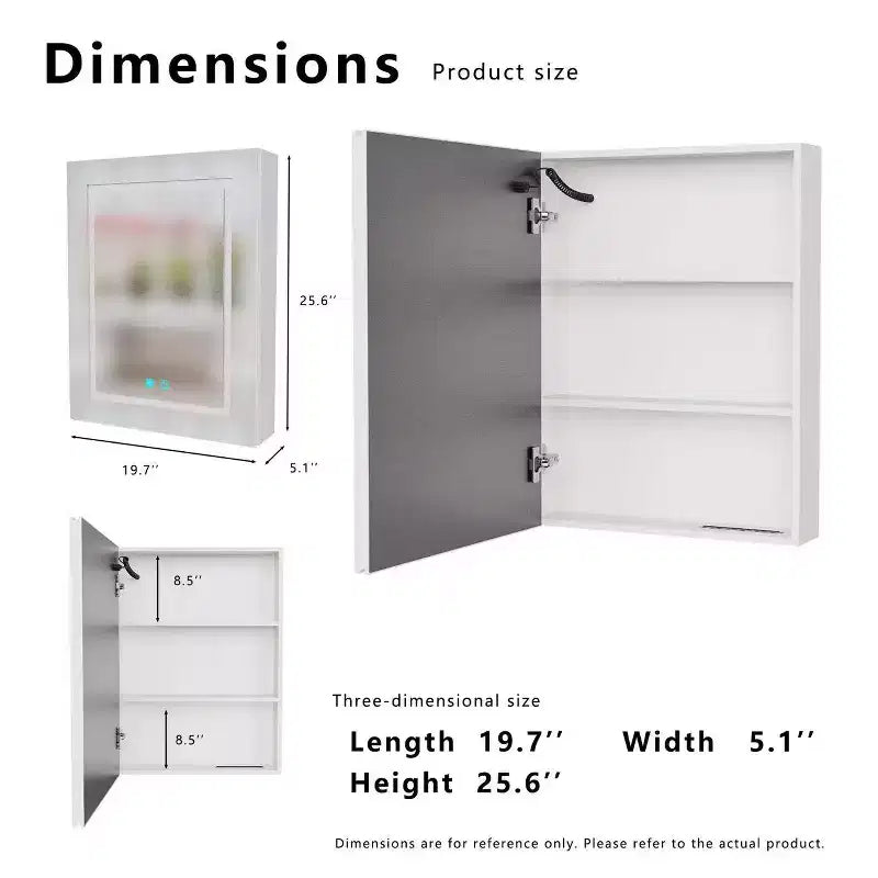FAMYYT 26 in. W x20 in. H Aluminum Medicine Cabinet with Mirror and Light, Anti-fog, Easy to install