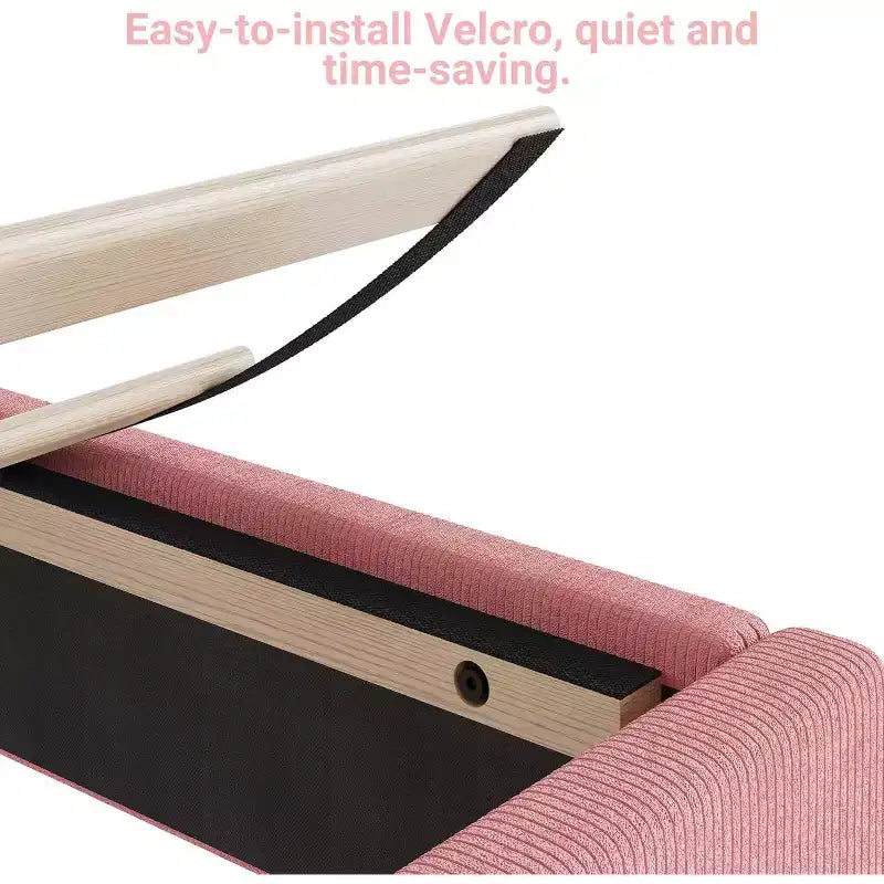 Twin Size Velvet Bed Frame, Adjustable Headboard, Soft Corduroy Upholstered Platform, Durable Wooden Slats, Noise Free, No Box Spring Needed, Pink