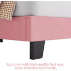 Twin Size Velvet Bed Frame, Adjustable Headboard, Soft Corduroy Upholstered Platform, Durable Wooden Slats, Noise Free, No Box Spring Needed, Pink