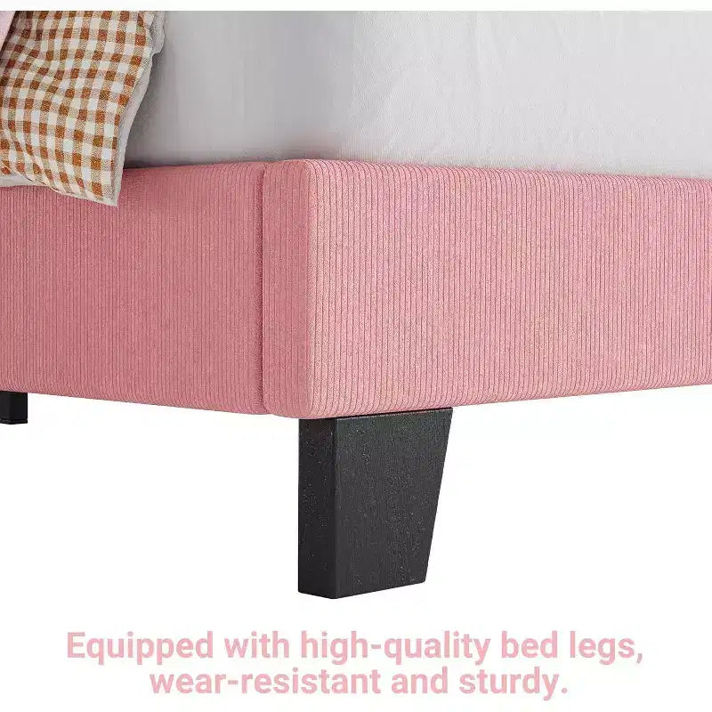 Twin Size Velvet Bed Frame, Adjustable Headboard, Soft Corduroy Upholstered Platform, Durable Wooden Slats, Noise Free, No Box Spring Needed, Pink
