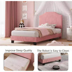 Twin Size Velvet Bed Frame, Adjustable Headboard, Soft Corduroy Upholstered Platform, Durable Wooden Slats, Noise Free, No Box Spring Needed, Pink