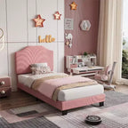 Twin Size Velvet Bed Frame, Adjustable Headboard, Soft Corduroy Upholstered Platform, Durable Wooden Slats, Noise Free, No Box Spring Needed, Pink