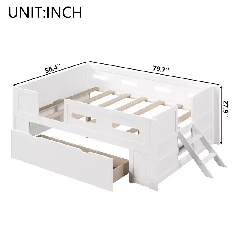 GDFStudio Martin Wood Platform Bed with Guardrail and Drawer