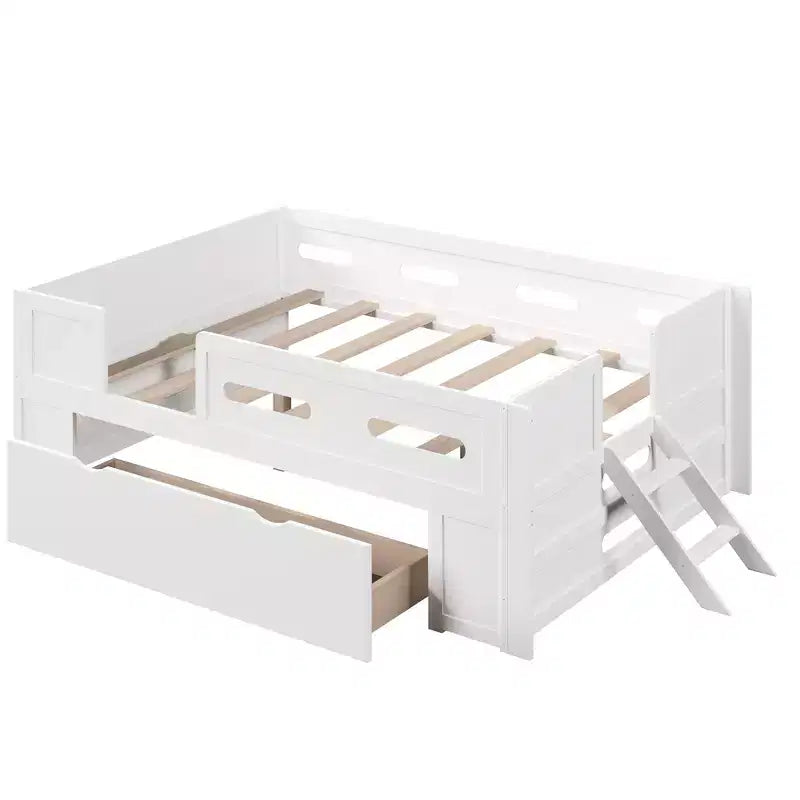 GDFStudio Martin Wood Platform Bed with Guardrail and Drawer