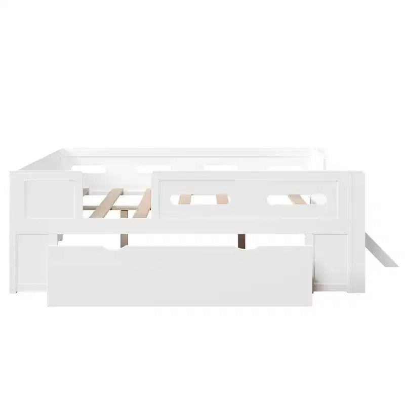 GDFStudio Martin Wood Platform Bed with Guardrail and Drawer