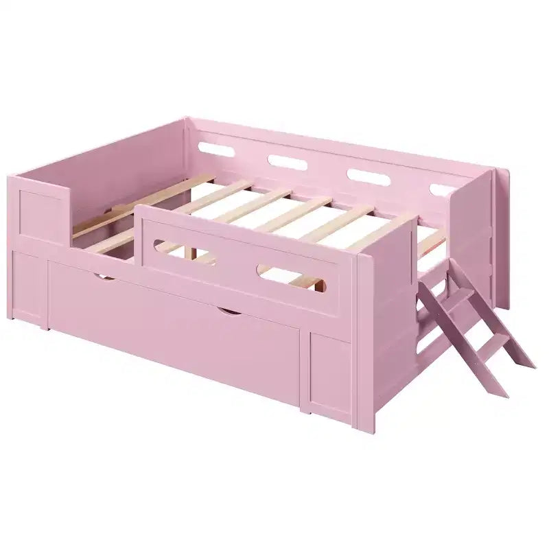 GDFStudio Martin Wood Platform Bed with Guardrail and Drawer