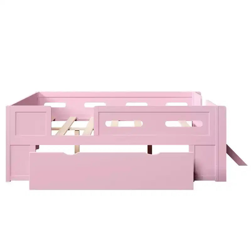 GDFStudio Martin Wood Platform Bed with Guardrail and Drawer