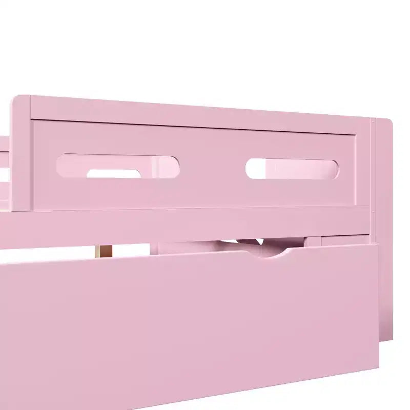 GDFStudio Martin Wood Platform Bed with Guardrail and Drawer