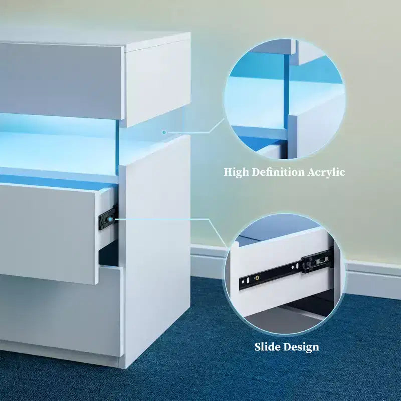LED LED Lighted 3 Drawer Nightstand for Bedroom Living Room