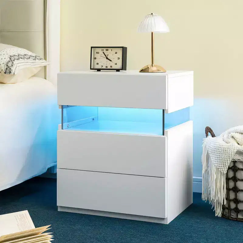 LED LED Lighted 3 Drawer Nightstand for Bedroom Living Room