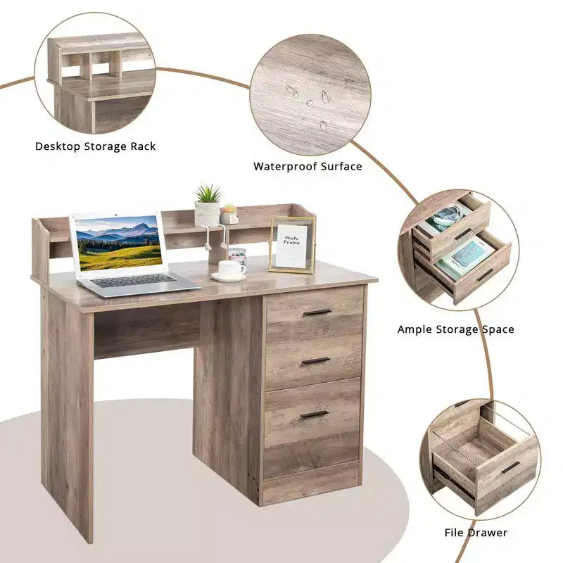 Karlhome 43in Computer Desk with 3 Drawers