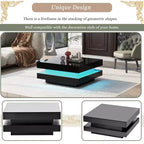 High Gloss LED Coffee Table, 2-Tier Square Center Table for Living Room, Black