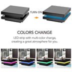 High Gloss LED Coffee Table, 2-Tier Square Center Table for Living Room, Black