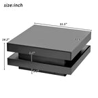 High Gloss LED Coffee Table, 2-Tier Square Center Table for Living Room, Black