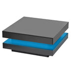 High Gloss LED Coffee Table, 2-Tier Square Center Table for Living Room, Black