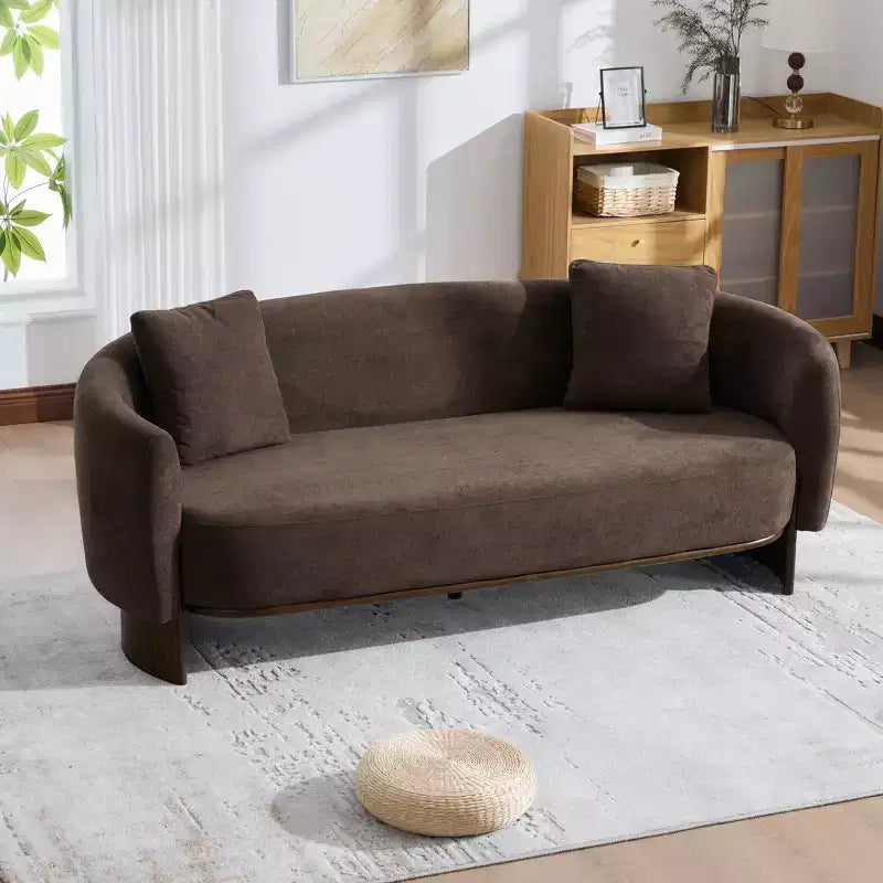 GDFStudio Kyro 81'' Modern Boucle Upholstered 3-Seater Sofa with Wooden Base and Pillows