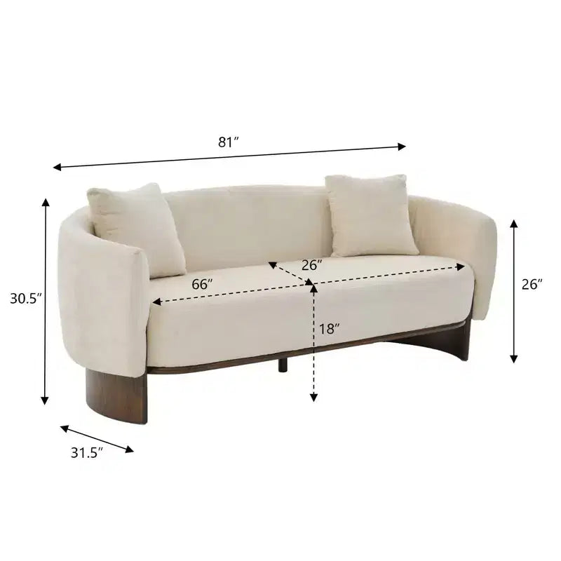 GDFStudio Kyro 81'' Modern Boucle Upholstered 3-Seater Sofa with Wooden Base and Pillows