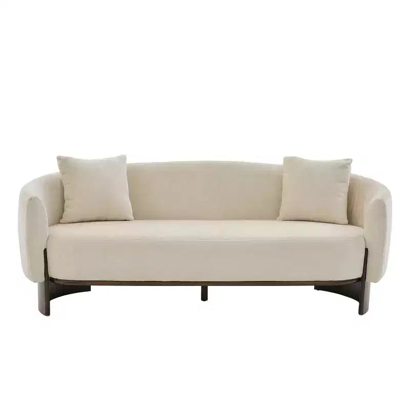 GDFStudio Kyro 81'' Modern Boucle Upholstered 3-Seater Sofa with Wooden Base and Pillows