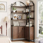 Bibliothèque d'angle arquée de 74,5 pouces de haut avec armoire, bibliothèque de rangement autoportante avec pieds réglables et kit anti-basculement pour bureau, salon