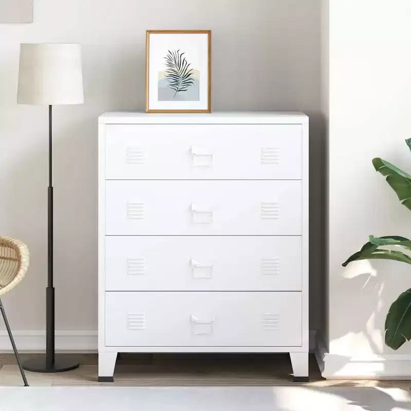 vidaXL Drawer Cabinet White Metal Medium Drawer Cabinet Rectangular