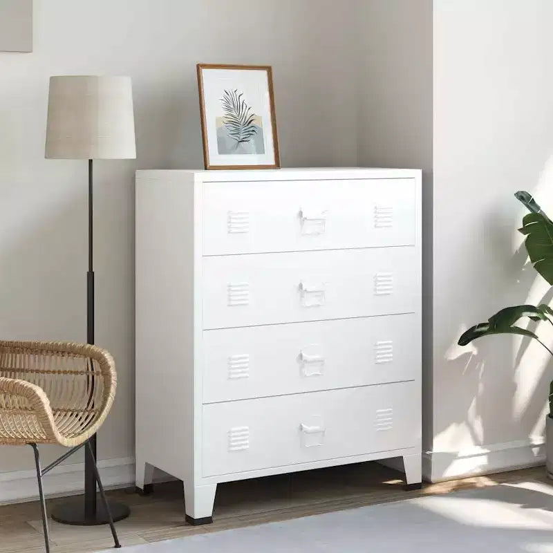 vidaXL Drawer Cabinet White Metal Medium Drawer Cabinet Rectangular