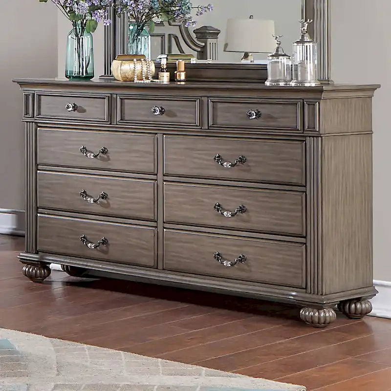 Commode traditionnelle à 9 tiroirs et miroir, 2 pièces