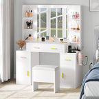 Coiffeuse avec prises intégrées et miroir éclairé, 55,1H x 43,3L x 15,74P