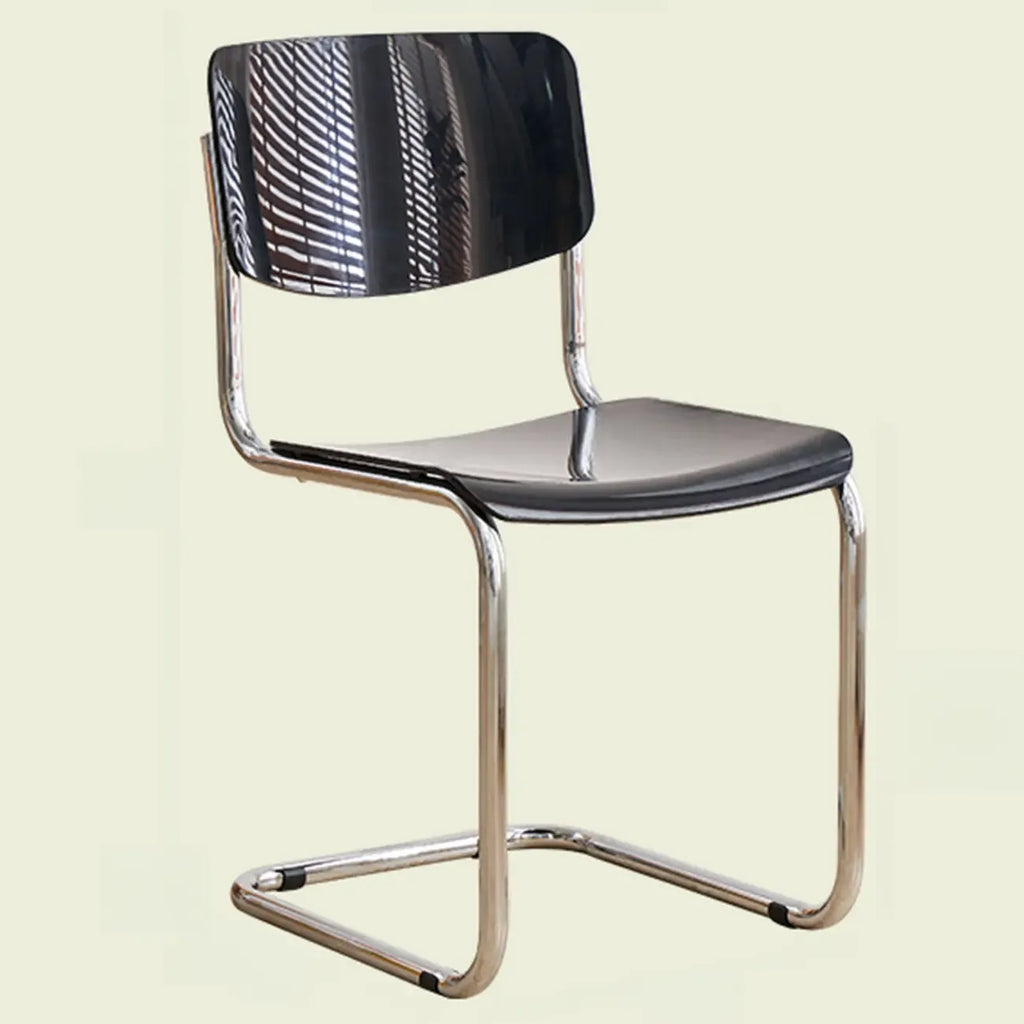 Chaise de salle à manger simple en métal sans accoudoirs, dossier plein, jaune