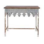Console en métal finition zinc et bois à bord festonné