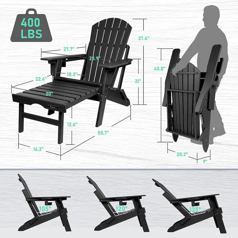 Chaise Adirondack pliante et réglable Vrakae avec ottoman