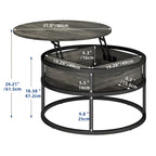 Table basse ronde relevable et extensible avec rangement dissimulé