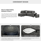 Canapé d'angle convertible avec pouf de rangement, canapé-lit pour salon