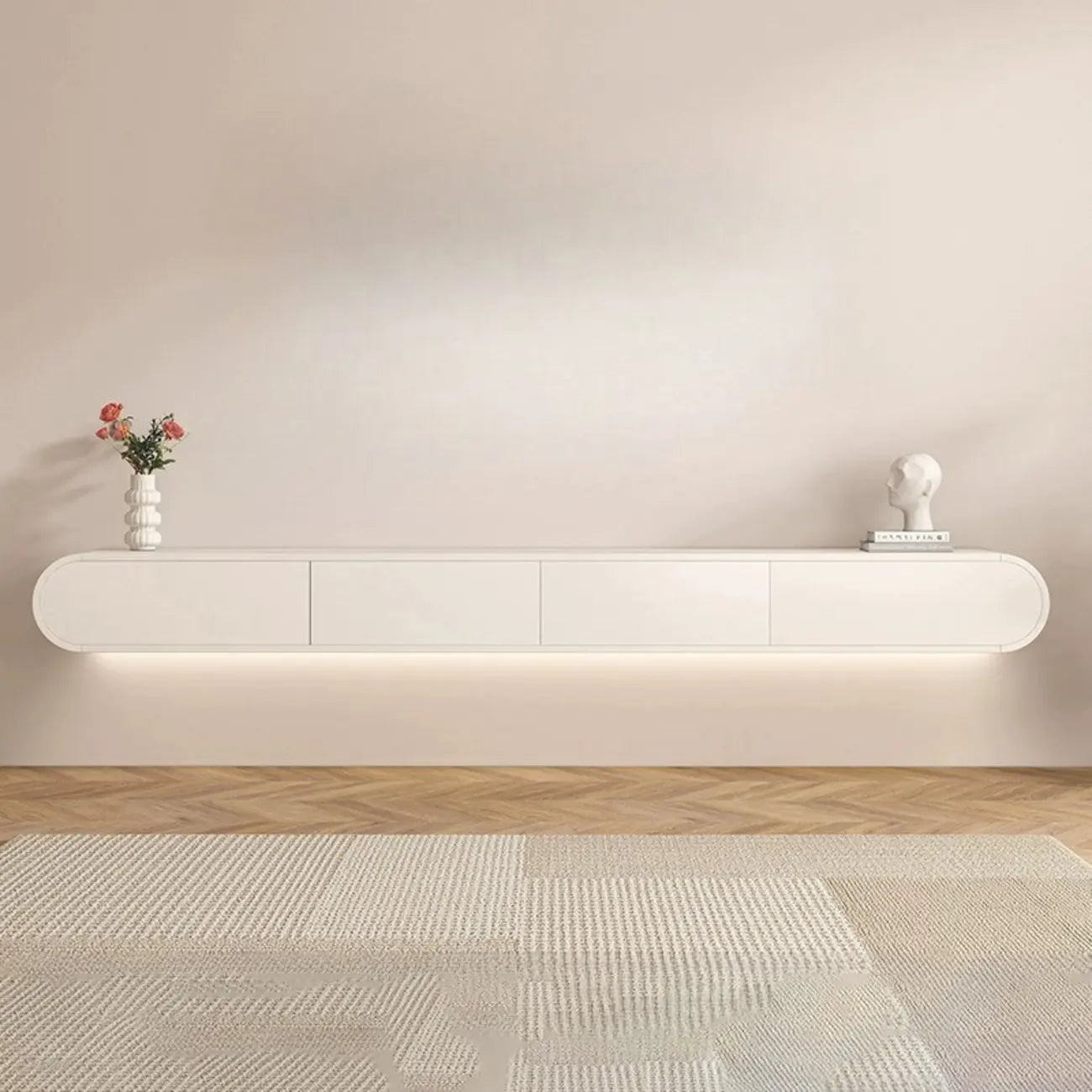 Meuble TV flottant en bois blanc avec rangement pour le salon