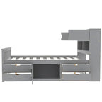 Lit plateforme capitaine double/grand avec 4 tiroirs et étagères de rangement, cadre de lit en bois massif avec tête de lit bibliothèque de rangement