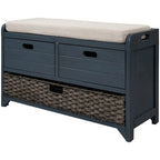 Banc de rangement en bois avec 2 paniers tressés