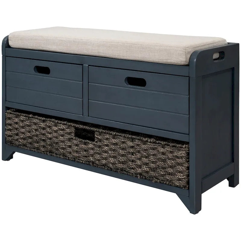 Banc de rangement en bois avec 2 paniers tressés