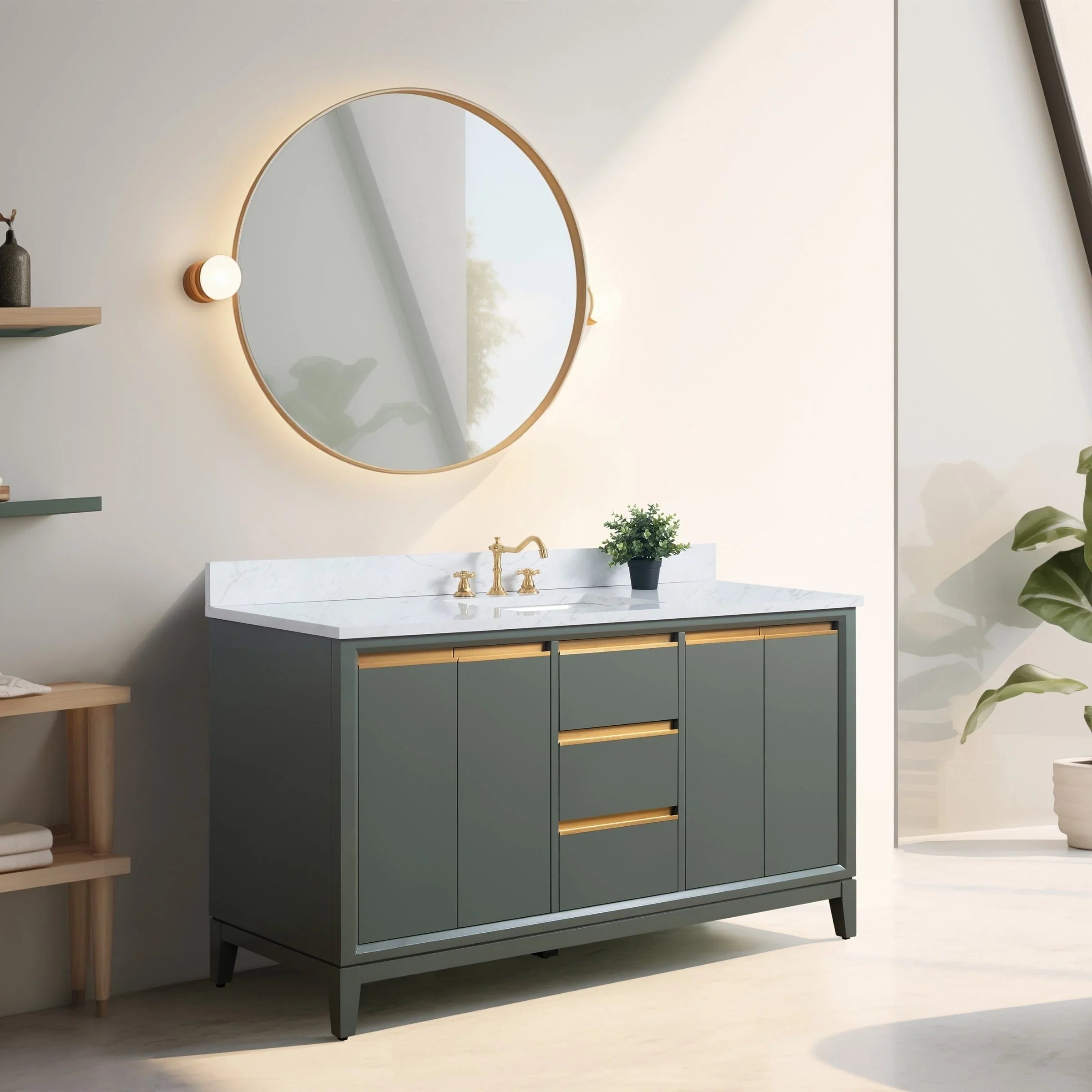 Meuble-lavabo Vanity Art avec évier en céramique et dessus en marbre reconstitué