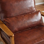 Fauteuil d'appoint rembourré en mélange de lin avec pieds en bois et un oreiller beige