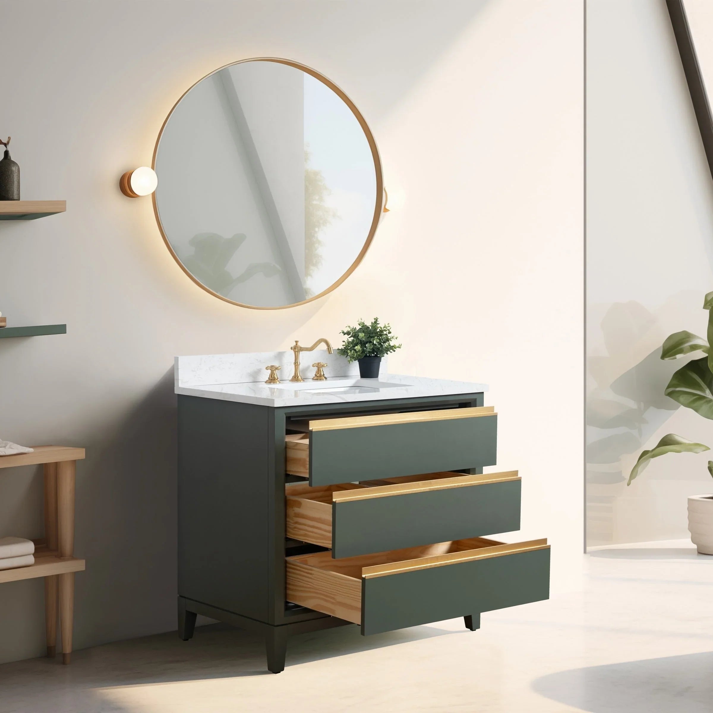 Meuble-lavabo Vanity Art avec évier en céramique et dessus en marbre reconstitué