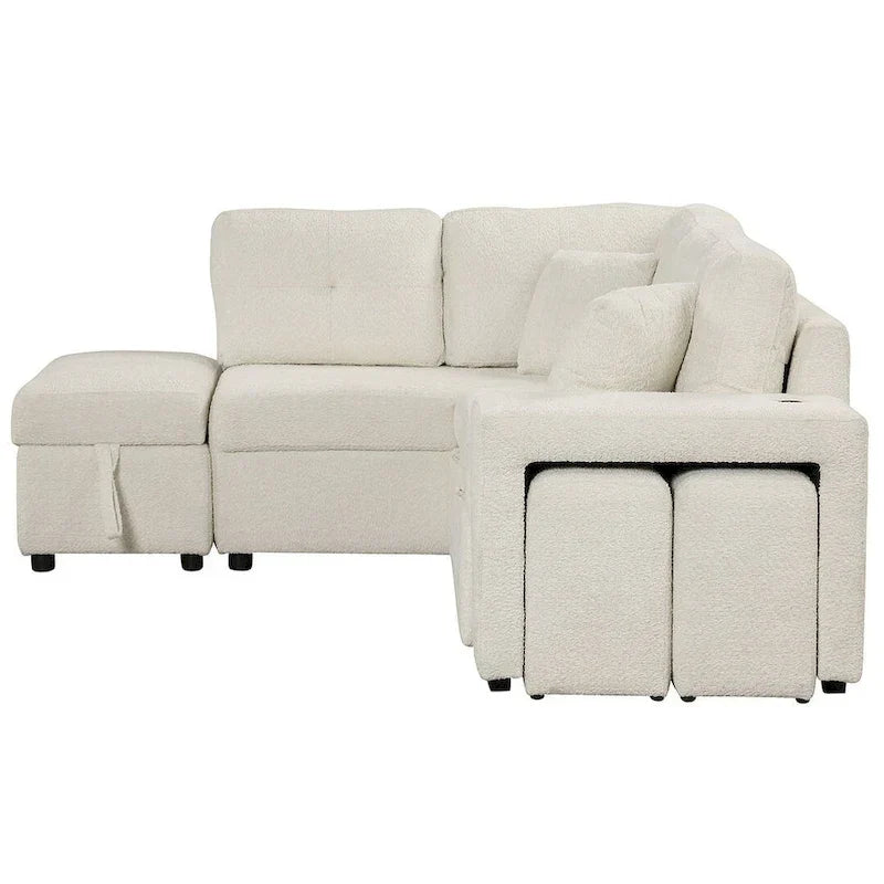 Canapé d'angle convertible avec pouf de rangement, canapé-lit pour salon