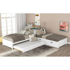 Lit plateforme en L moderne blanc de taille double avec lit gigogne et tiroirs pour chambre à coucher